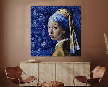 La fille à la boucle d'oreille en perle sur Vlindertuin Art