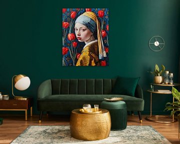 Tulips and the girl with the pearl earring by Vlindertuin Art
