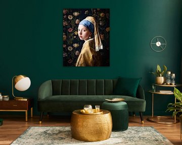 Classic Girl with a Pearl Earring with tulips by Vlindertuin Art