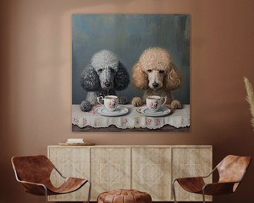 Two tea-drinking poodles by Vlindertuin Art