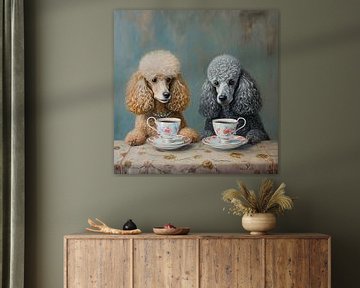 Tea party with two poodles by Vlindertuin Art