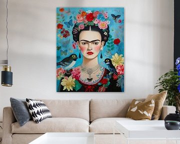 Frida folkloristisches Porträt von Vlindertuin Art