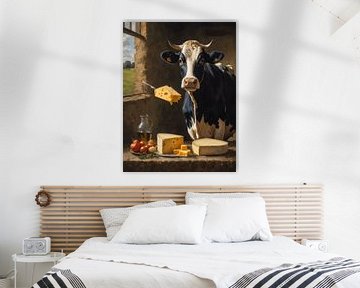 Een surrealistische Hollandse koe met kaas van Jolique Artista