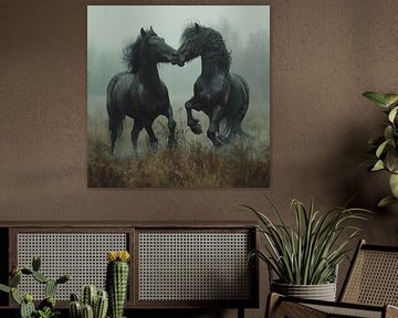 Friesische Freude - Pferde am taufrischen Morgen von Karina Brouwer