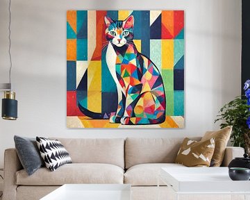 Colourful cat in cubism by Arjen Roos