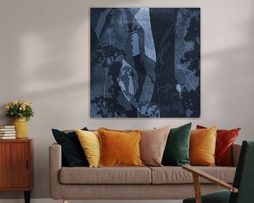 Nachtbloemen. Abstract botanisch in blauw en zwart