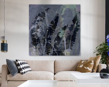 Abstract Retro Botanical. Ferns and flowers in purple, black, green by Dina Dankers