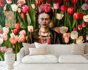 Porträt Frida im Tulpenfeld von Vlindertuin Art