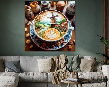 Cafe Latte dorpje met molen van Digital Art Nederland
