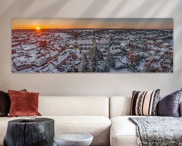 Drone panorama of Simpelveld under a thick blanket of snow