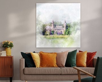 Aquarelschilderij van Kasteel Ter Hooge in Middelburg, Zeeland van Danny de Klerk