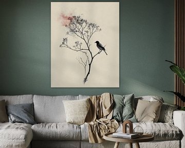 Vogel auf einem Zweig im Japandi und Wabi-Sabi Stil von Studio Allee