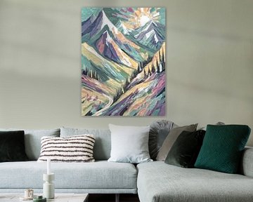 Ondergaande zon in de bergen in pastelkleuren (2) van Anna Marie de Klerk