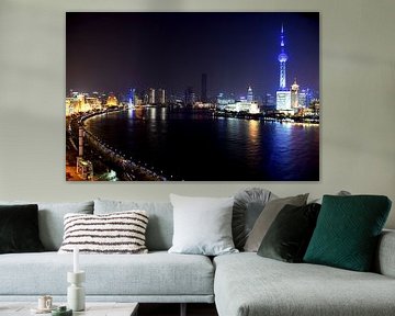 Shanghai by night - view across Huangpu River by Frans van Huizen