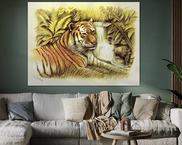 Tijger in het wild - Schilderij van Marita Zacharias