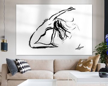 Danseuse - danse moderne en noir et blanc dessin au fusain sur Emiel de Lange