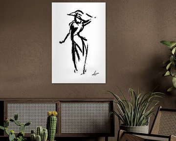 Gesture tekening van een vrouw met hoed van Emiel de Lange