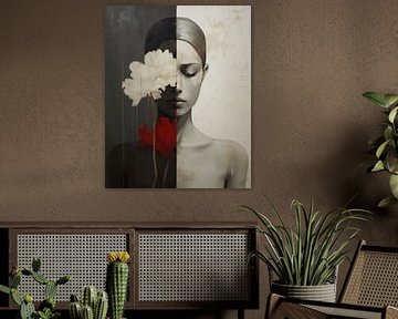 Contemporary art portrait in black, white and red by Carla Van Iersel
