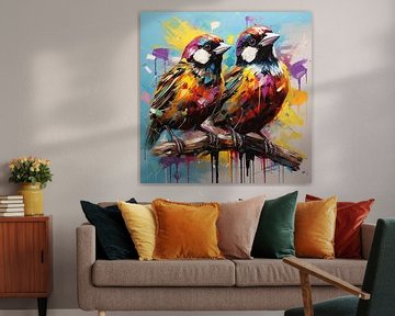 Vibrant Colour Sparrows by Blikvanger Schilderijen