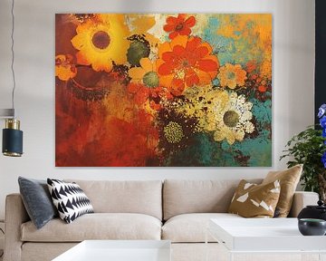 Abstract Autumn flowers | Abstract flower painting by Blikvanger Schilderijen