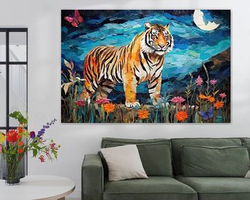 Mosaïque du tigre de nuit | Oeuvre d'art du tigre sur Art Merveilleux