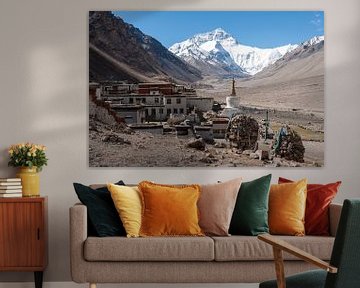 Rongbuk monastery at Mount Everest by Adri Vollenhouw