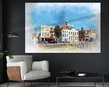 Aquarelschilderij van De Niewendijk, Vlissingen, Zeeland van Danny de Klerk