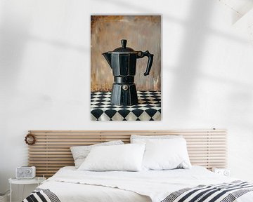 Coffee - Percolator - black on checkered tablecloth by Marianne Ottemann - OTTI