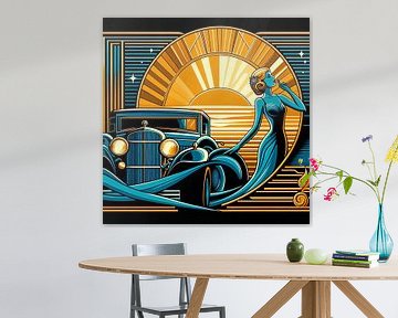 Art Deco, vrouw en auto van Ineke de Rijk