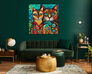 Ausdrucksstarke Acrylgemälde von verrückten Katzen von Jan Keteleer