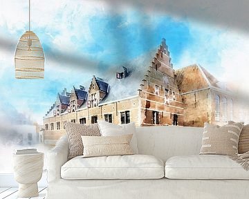 Aquarell der Stadsschuur in Middelburg, Zeeland von Danny de Klerk