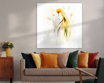 Golden Song - Gelber abstrakter Vogel von Karina Brouwer