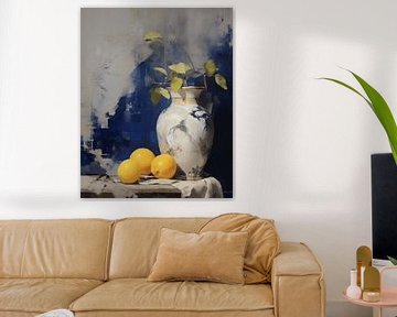 Still life in Delft blue with lemons by Studio Allee