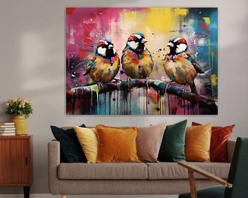 Abstract Sparrows Trio by Blikvanger Schilderijen