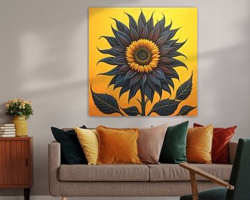 Fleur de soleil en noir et jaune sur Quinta Mandala