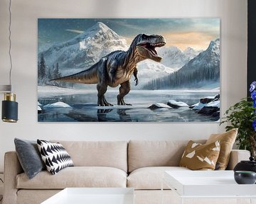 Tyrannosaurus Rex goes alone into the cold lake, art design by Animaflora PicsStock