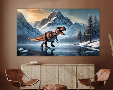Tyrannosaurus Rex geht allein in den kalten See, Kunstdesign von Animaflora PicsStock