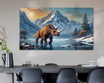Triceratops-Dinosaurier geht alleine in den kalten See, Kunstdesign von Animaflora PicsStock