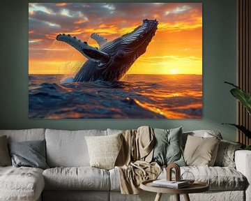 Une baleine à bosse saute de la mer au coucher du soleil sur Animaflora PicsStock