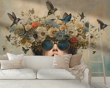 Portrait with Wreath of Flowers | Modern Portrait