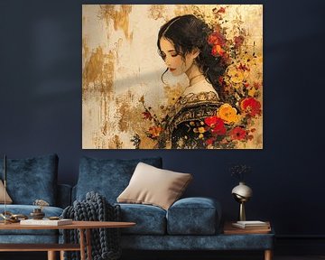 Bloemen | Vrouw met Bloemen | Schilderij Bloemen van Kunst Kriebels