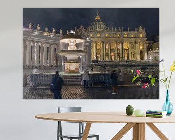 Rome (Vaticaanstad) - Sint-Pietersplein en Sint-Pietersbasiliek bij nacht