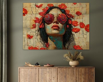 Frau mit Sonnenblumen von Kunst Kriebels