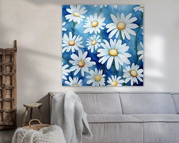 Fleurs sur fond bleu sur Lauri Creates