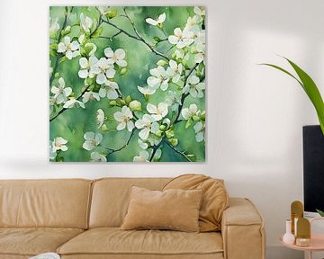 Fleurs printanières japonaises dans les tons verts. sur Lauri Creates