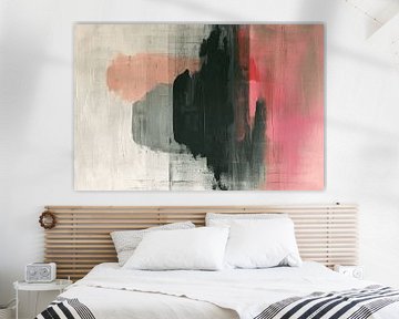 Modern abstract in zwart, wit en roze van Studio Allee