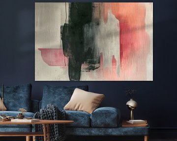 Modern abstract in zwart, wit en roze van Studio Allee