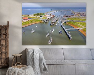 Aerial view of the locks at Kornwerderzand on the Afsluitdijk in the Netherlands by Eye on You