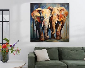 2 éléphants cubisme moderne sur The Xclusive Art