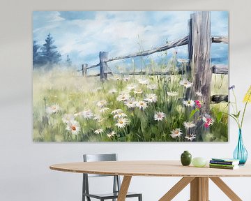 Weiland met Veldbloemen van Abstract Schilderij